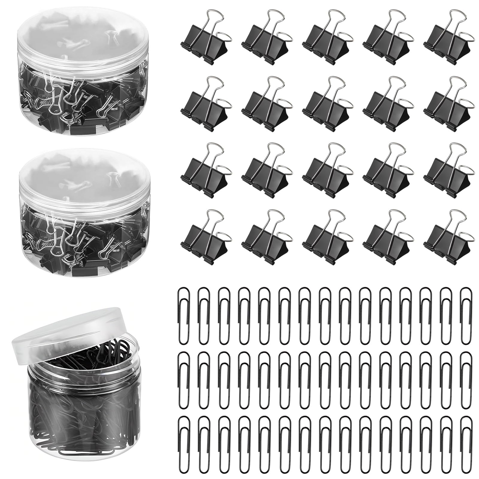 SRTSTR 296pcs Clips Oficina 25mm Pinzas Papeleria Metalicas con Brazos Plegables + 29mm Clips Plegables de Metal para Papelería Escolar, Artículos Domésticos, Material de Oficina (Negro)