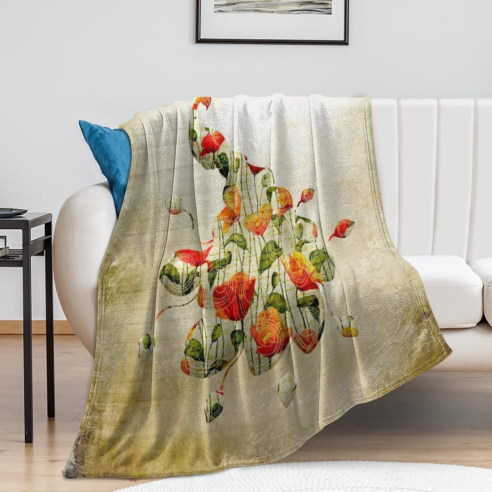 Couverture flanelle paon réversible : plaid antistatique grand confort pour lit et canapé