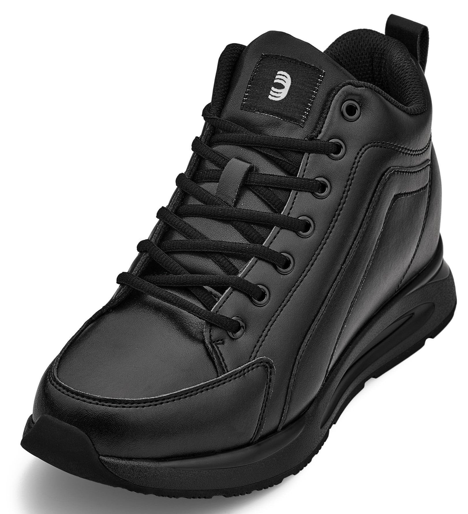 CALTO Men's Invisible Height Increasing Elevator Shoes - Black Fashion Mid Top Basketball Sneakers - 3.2 Inches Taller - S23304- Size 13 D(M) US