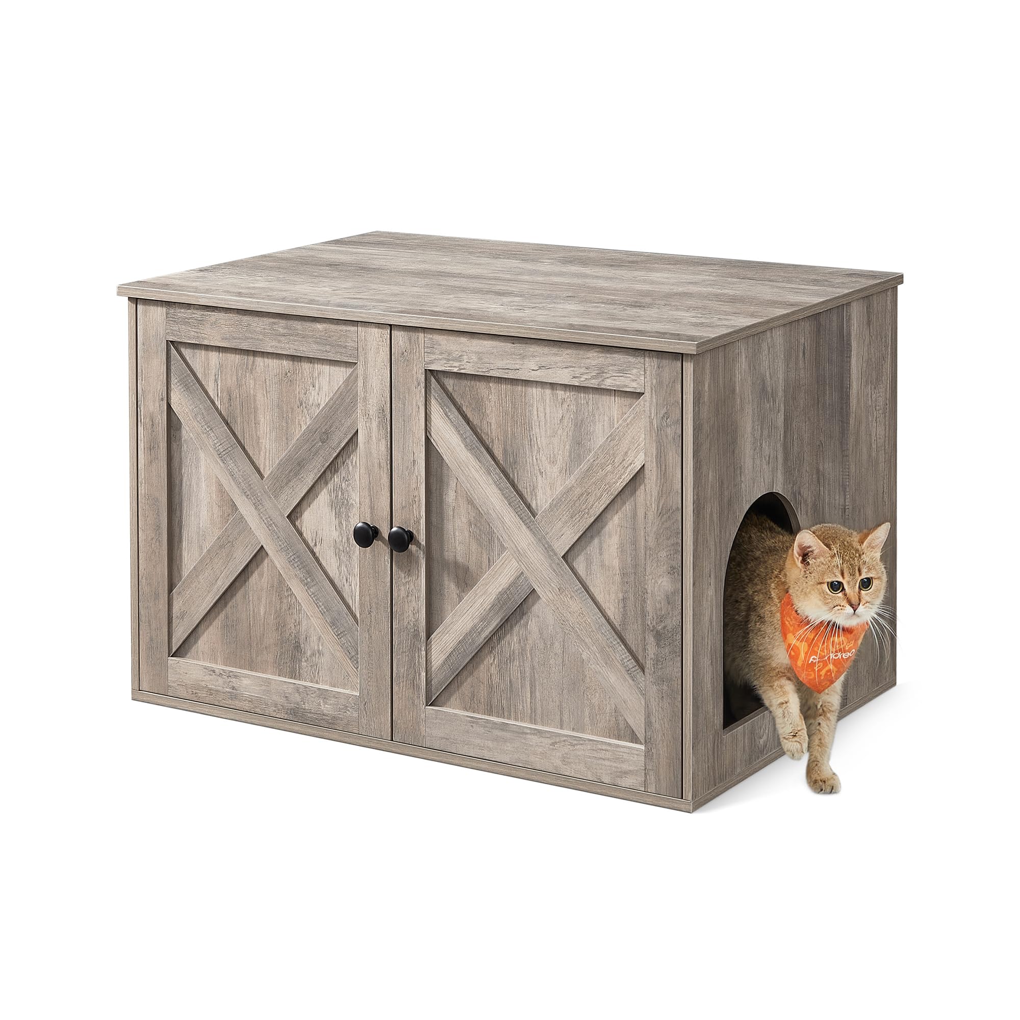 Feandrea Cat Litter Box Enclosure, Litter Box Furniture Hidden, Indoor Cat House, End Table, 27.6 x 19.7 x 19.7 Inches, Heather Greige UPCL022K01