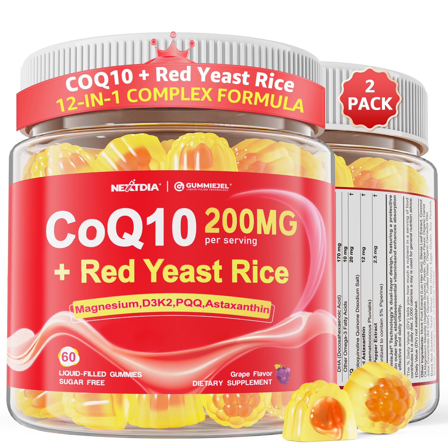 Red Yeast Rice Gummies 600mg & CoQ10 200mg 120 Count
