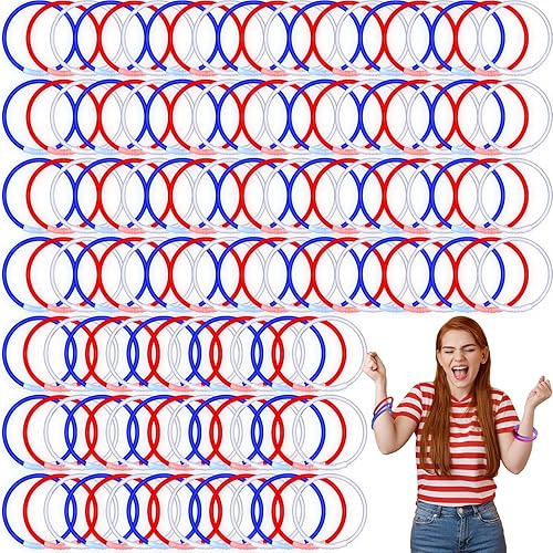Honoson 100 Pcs 8'' Red White and Blue Glow Sticks Glow in the Dark 4th of July Party Supplies Patriotic Independence Day Light up Glow Sticks for