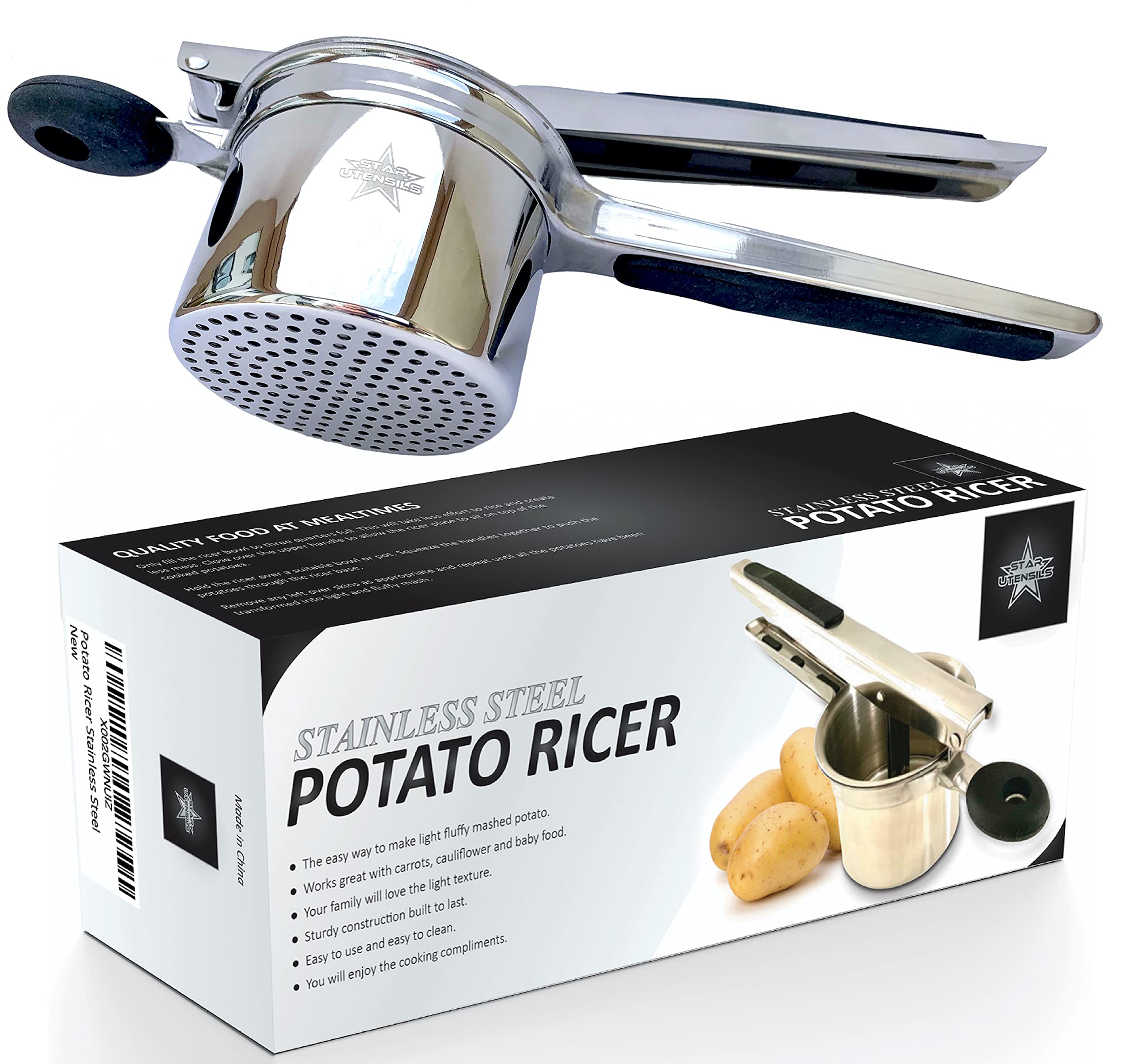 Potato Ricer Stainless Steel Professional- Sturdy Ricer for Mashed Potatoes - Light fluffy mash every time with your new potatoes ricer - Homemade