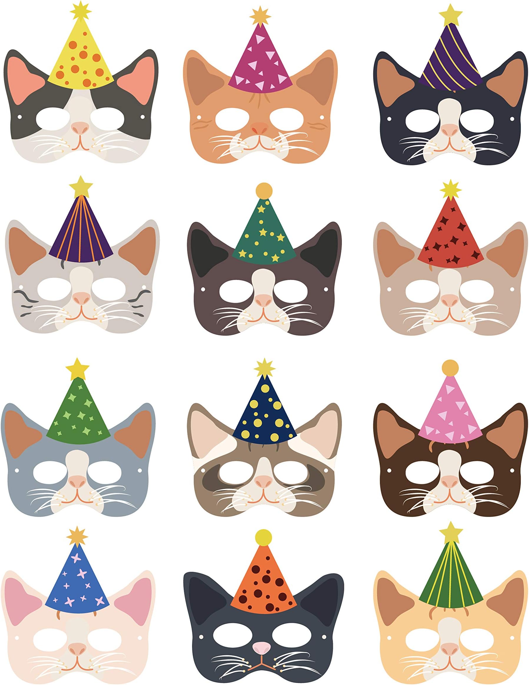 Cat Party Favors Supplies Decorations, Since1989 12 Pcs Cat Masks Kitten Masks for Cat Themed Birthday Party Supplies Decorations, Cat Theme Party Dress-Up Customes for Kids