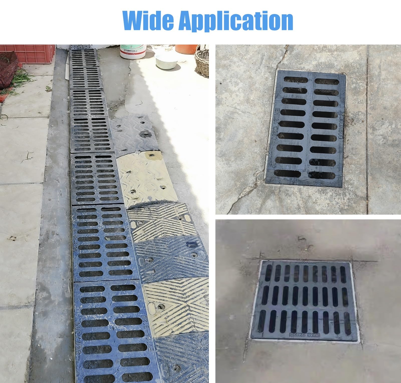 Caniveau Exterieur Grille de Drainage en Fonte Robuste pour Cour, Couvercle de Drain de Sol de Sous-sol Rectangulaire Durable, Grille de Drainage D'égout Amovible pour Bloquer Les Débris(50x30x3cm/19.