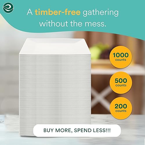 Miniatura 10 de ECO SOUL Platos de papel cuadrados blanco perla de 8 pulgadas (paquete de 100 unidades)  Bagazo desechable 100% compostable I Platos de cena