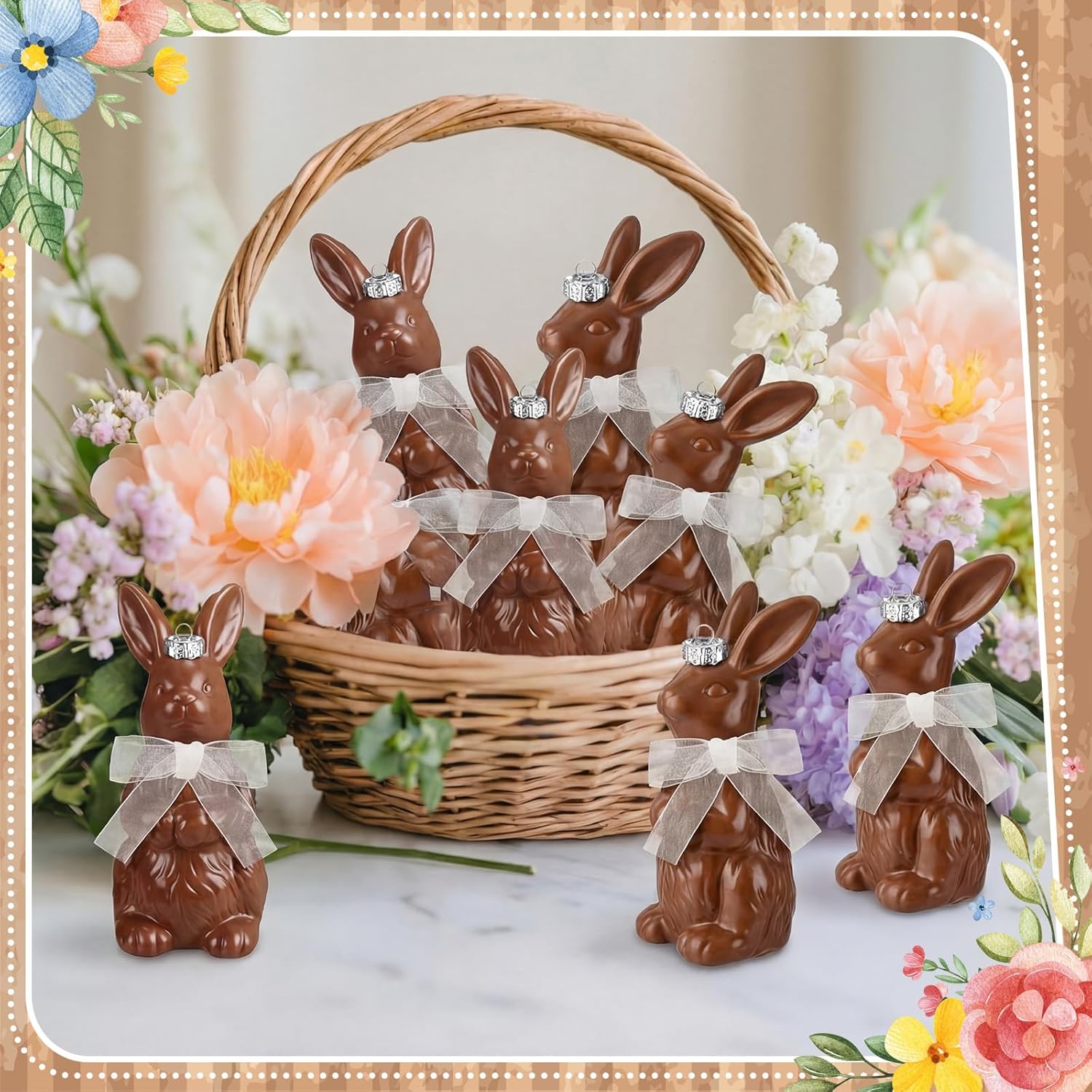 Lunmon 15 Pcs Easter Tree Ornaments 3.9 Inch 3D Chocolate Bunny Easter Tree Decorations Brown Plastic Rabbit Hanging Ornament Spring Rabbit Ball Decorations for Home Basket Filler Party Favors Gifts