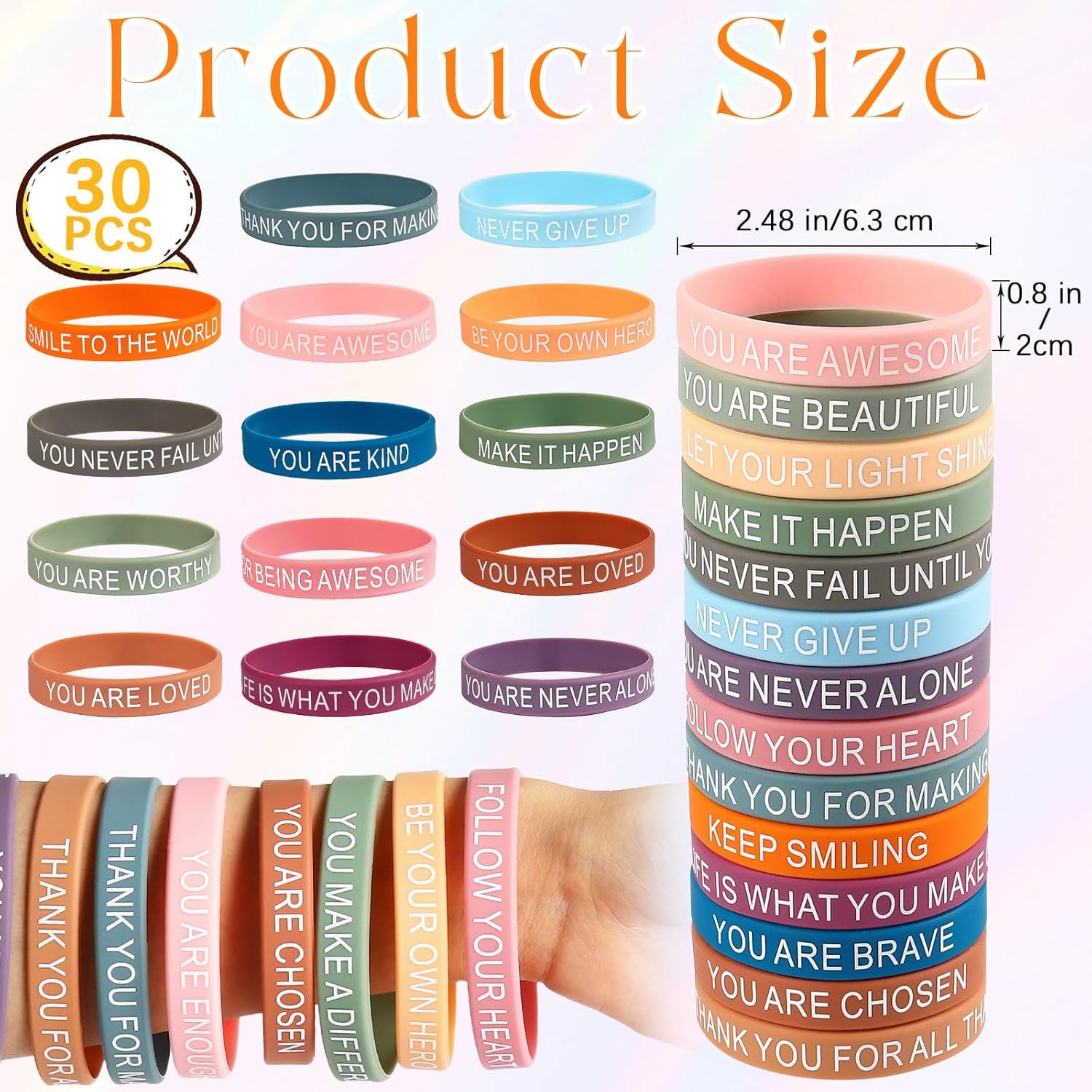 30 PCS Motivational Quote Silicone Bracelets, Inspirational Rubber Wristbands, Colorful Inspiring Silicone Bracelets for Office Classroom Rewards Gifts Party Favors Supplies - Image 2