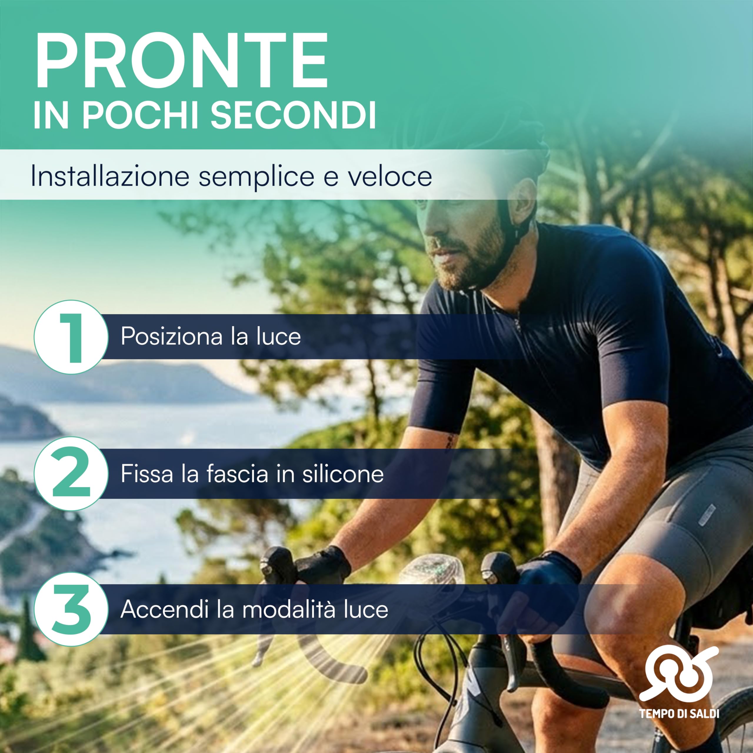TEMPO DI SALDI Zestaw 2 świateł LED do bezpiecznego roweru, roweru, z przodu i z tyłu