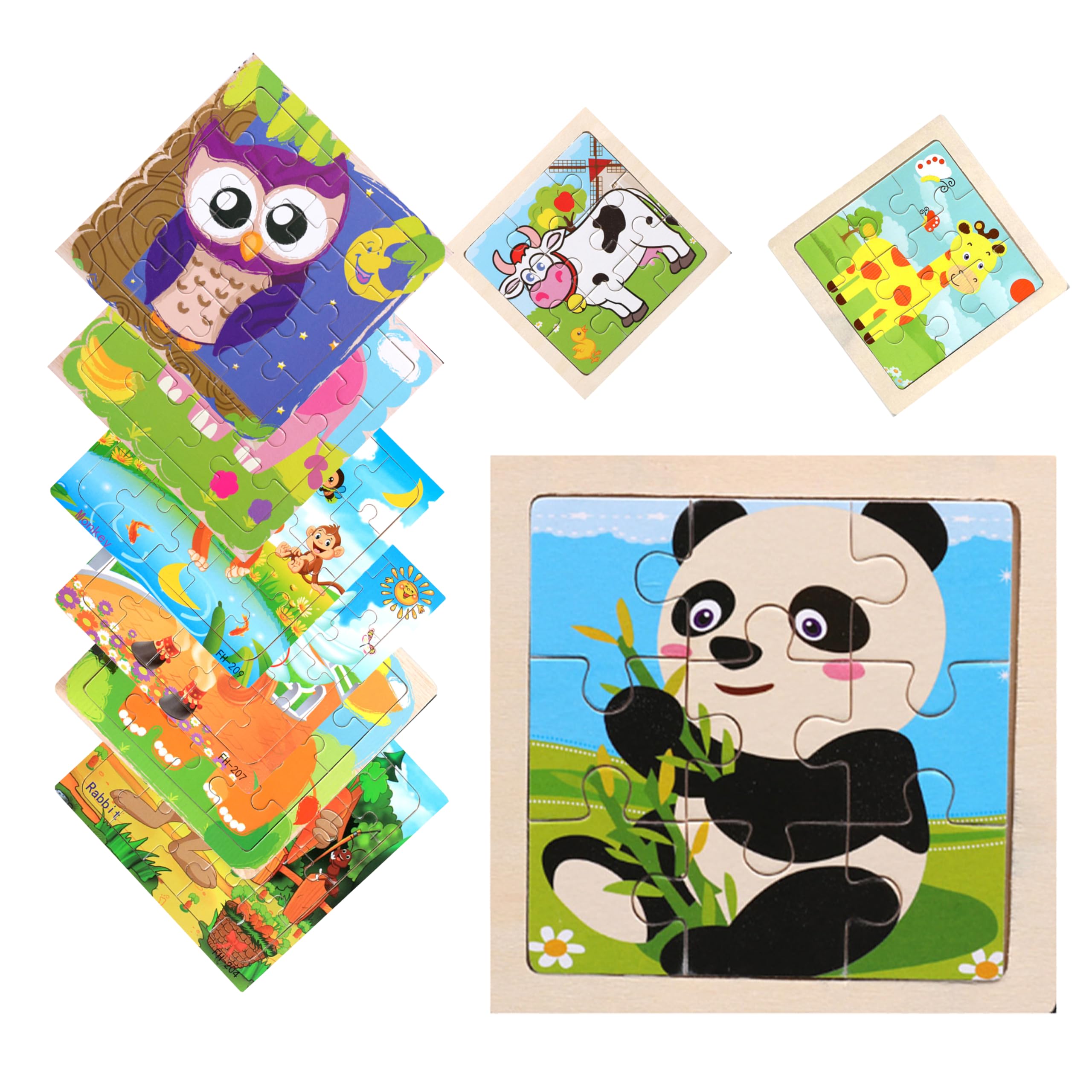 MAISHEKE Wooden Puzzles for Kids Ages 4-8, 9 Packs Total 135 Pcs Animal Theme Jigsaw Puzzles, Preschool Educational Toys Gifts with Self-Sealing Bag for Storage