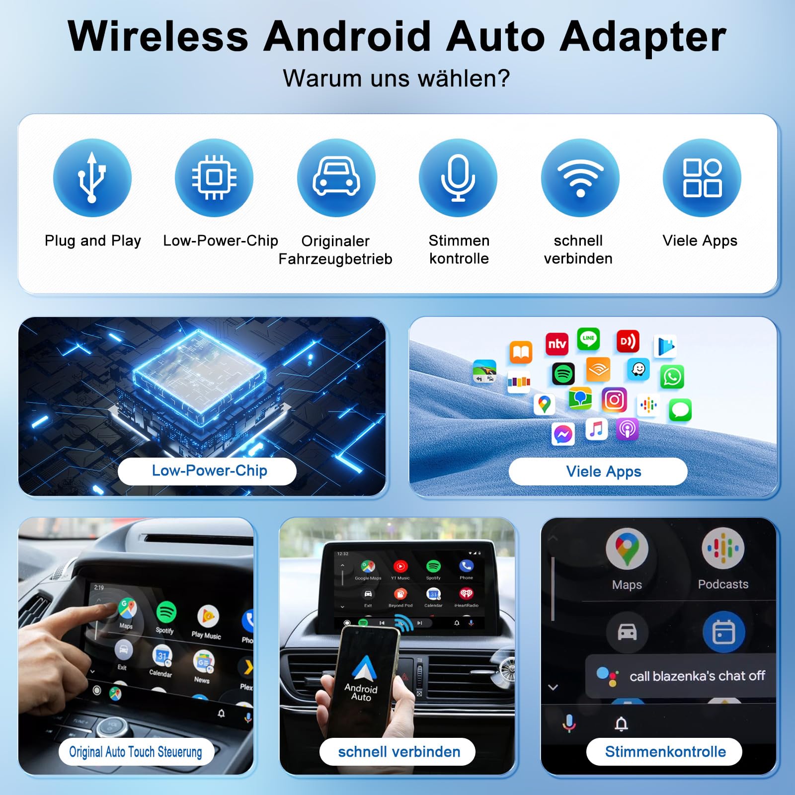 Android Auto Wireless Adapter, Android Auto Adapter Konvertieren Sie Verkabeltes Android Auto zu Wireless, Kompatibel mit Android Phone 11.0 und Höher, für Autos ab 2017