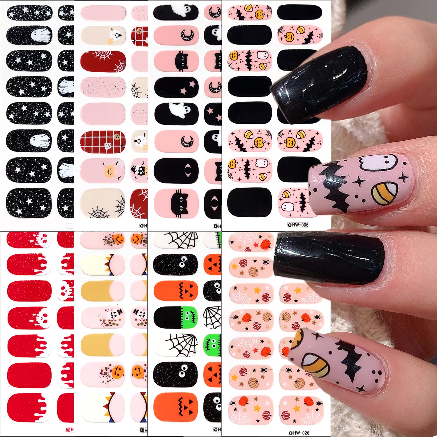 Amazon.com: 8Pcs Halloween Gel Nail Strips - Fall Full Wrap Nail