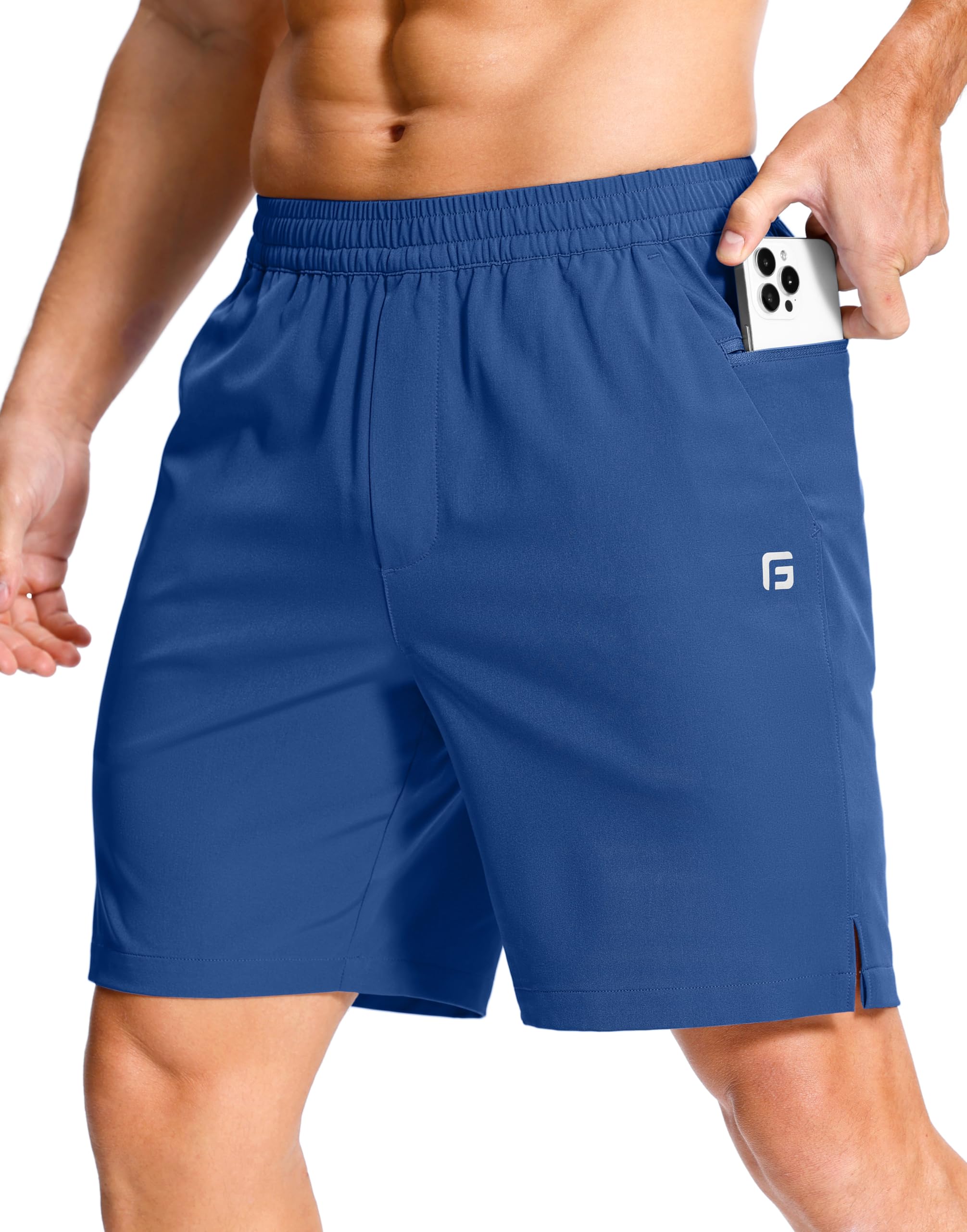 GGJ Men's Lightweight Athletic Shorts with 2 Zipper Pockets 7"/5"/9" Gym Workout Running Quick Dry Tennis Shorts for Men