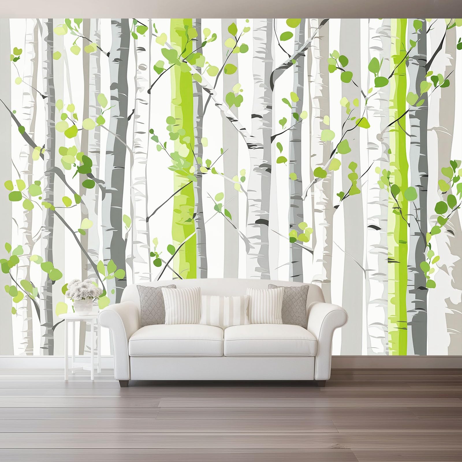 Fototapeta 400 x 280 cm ściany dekoracja salonu natura wzór do sypialni salonu tapeta z włókniny, zielone paski leśne brzozowe