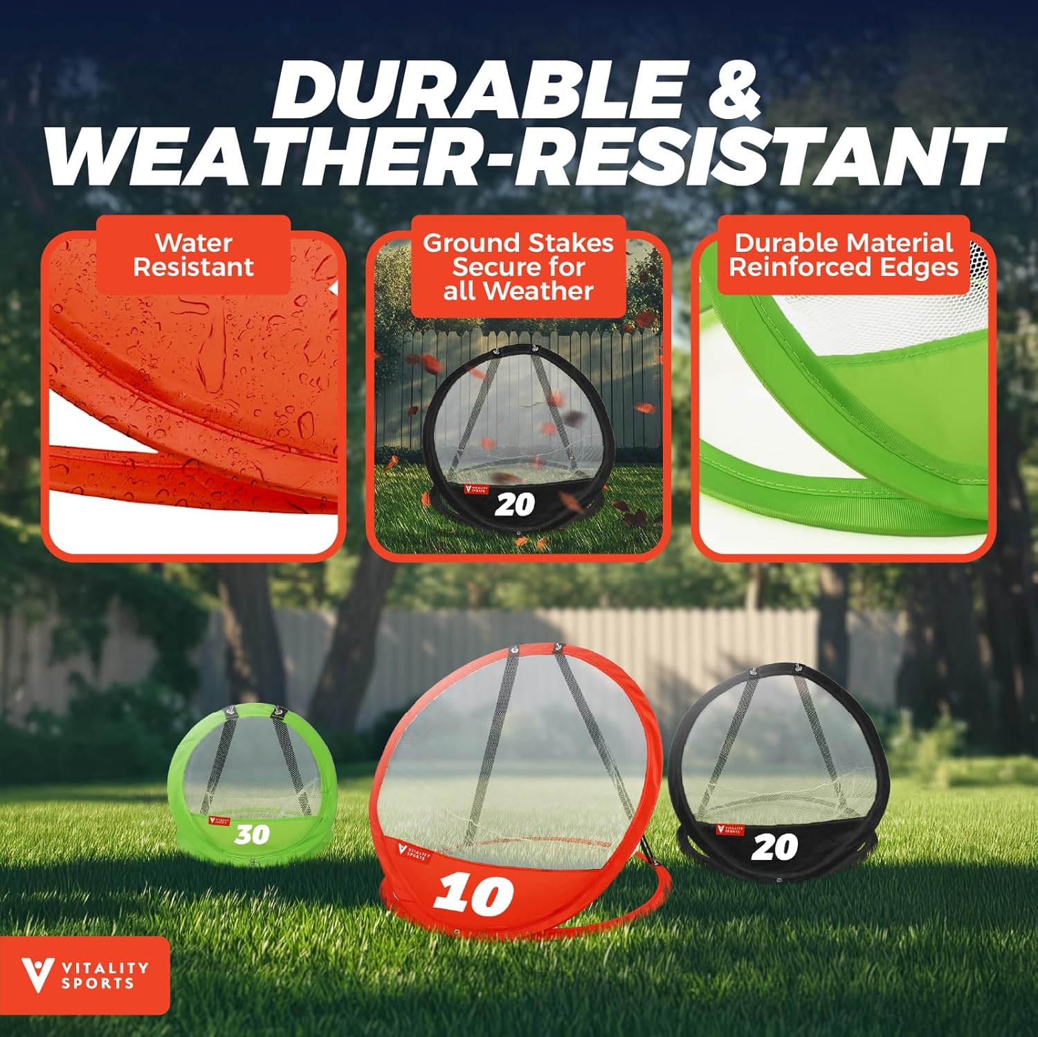 Vitality Sports Golf Chipping Net, 3PCS Pop-Up Golf Practice Net for Backyard, Indoor Outdoor Chipping Game with 3 Targets, 1 Hitting Mat, 20 Balls, Tee Box