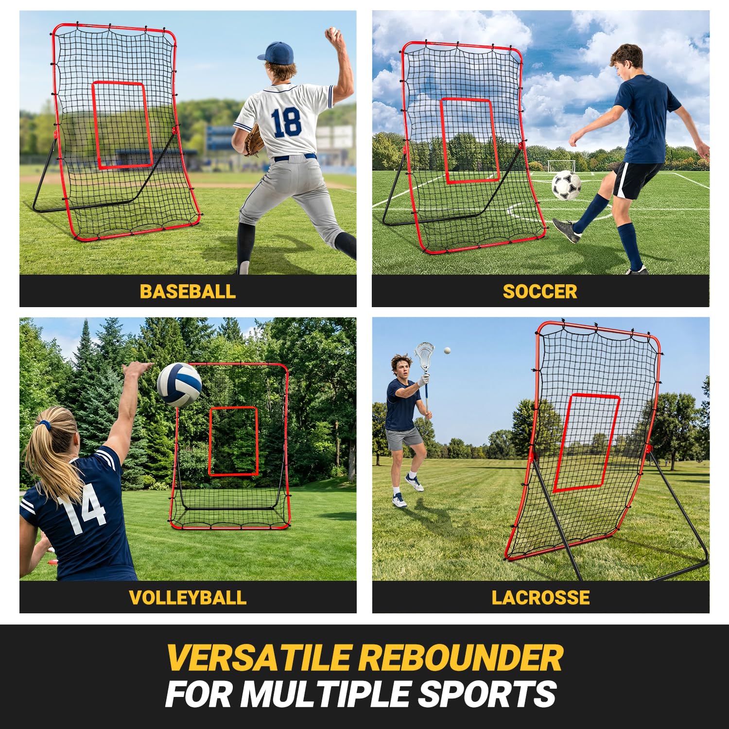 Baseball-Rebounder- und Pitchback-Netz, 5 Winkel verstellbar, simulierender Erdungs- und Fliegenball-Trainer für Spielfeld, Werfen, Fangen, Baseball- und Softball-Pitching und Feldrückprallnetz für
