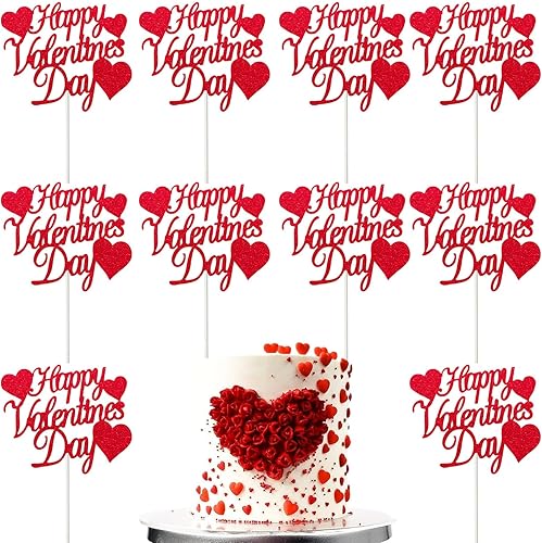 10 adornos para tartas del día de San Valentín, decoración de pastel de corazón con purpurina roja, decoración de pastel de San Valentín, decoración