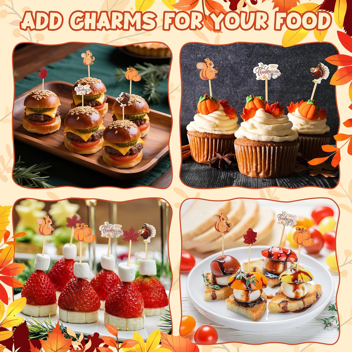 100 Fall Cocktail Picks, Thanksgiving Fancy Toothpicks for Appetizers Decor