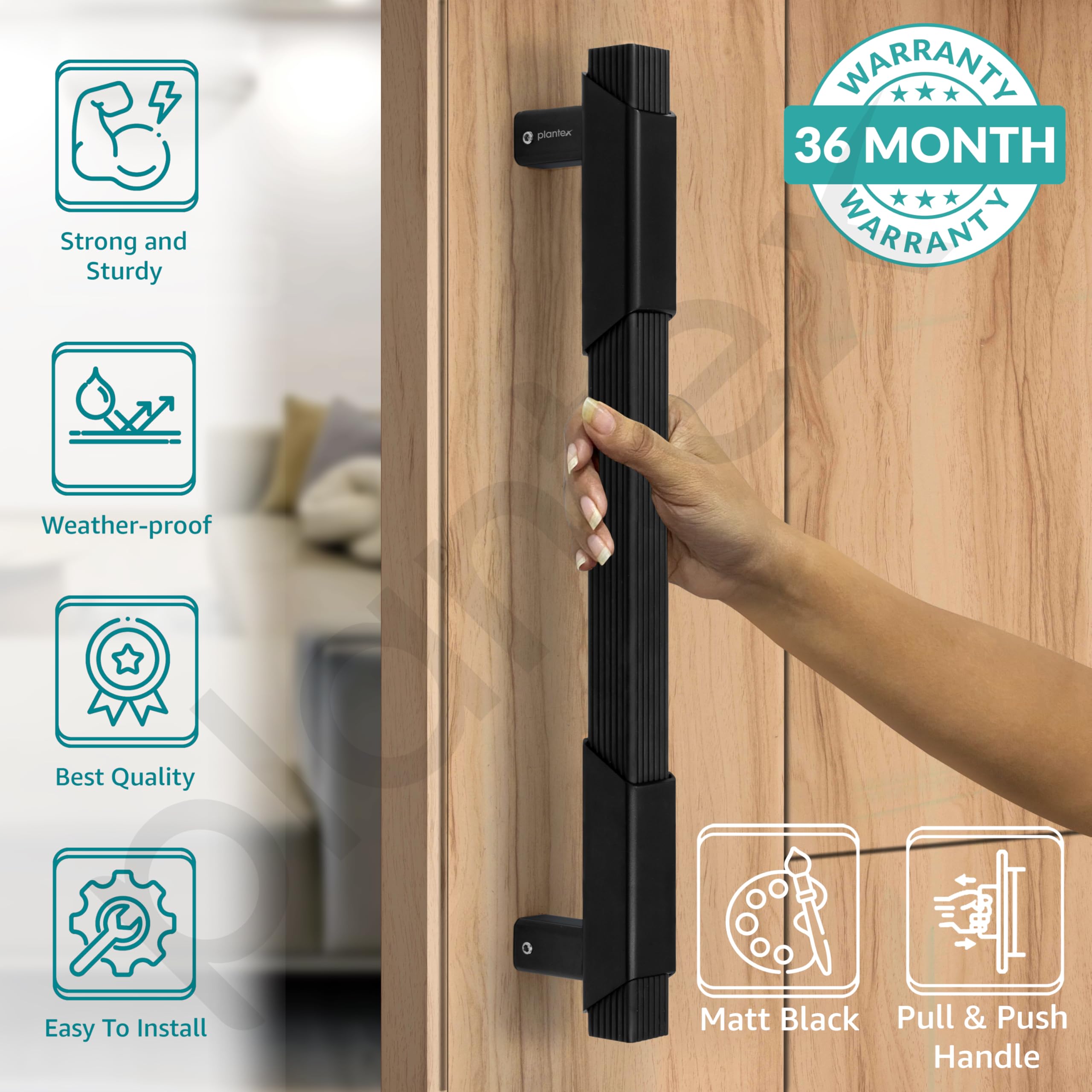 Plantex Door Handle/14 Inch Main Door Handle/Aluminium Door Handle/Pull-Push Door Handle/Door Accessories/3 Years Warranty (Pack of 1, Black) — Amazon image 2