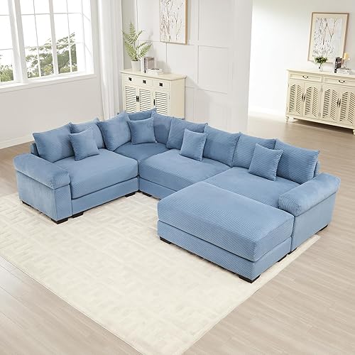 Miniatura 33 de Sofá modular de gran tamaño de 117.3 pulgadas, sofás modulares grandes de pana para sala de estar, sofás de 3 plazas, moderno juego de sofá de