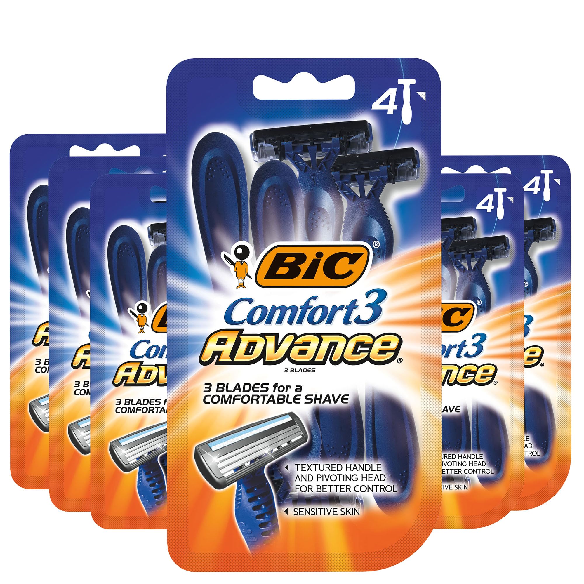 BIC Comfort 3 Advance Disposable Razors for Men For an Ultra-Soothing and Close Shave 4 Piece Razor Set
