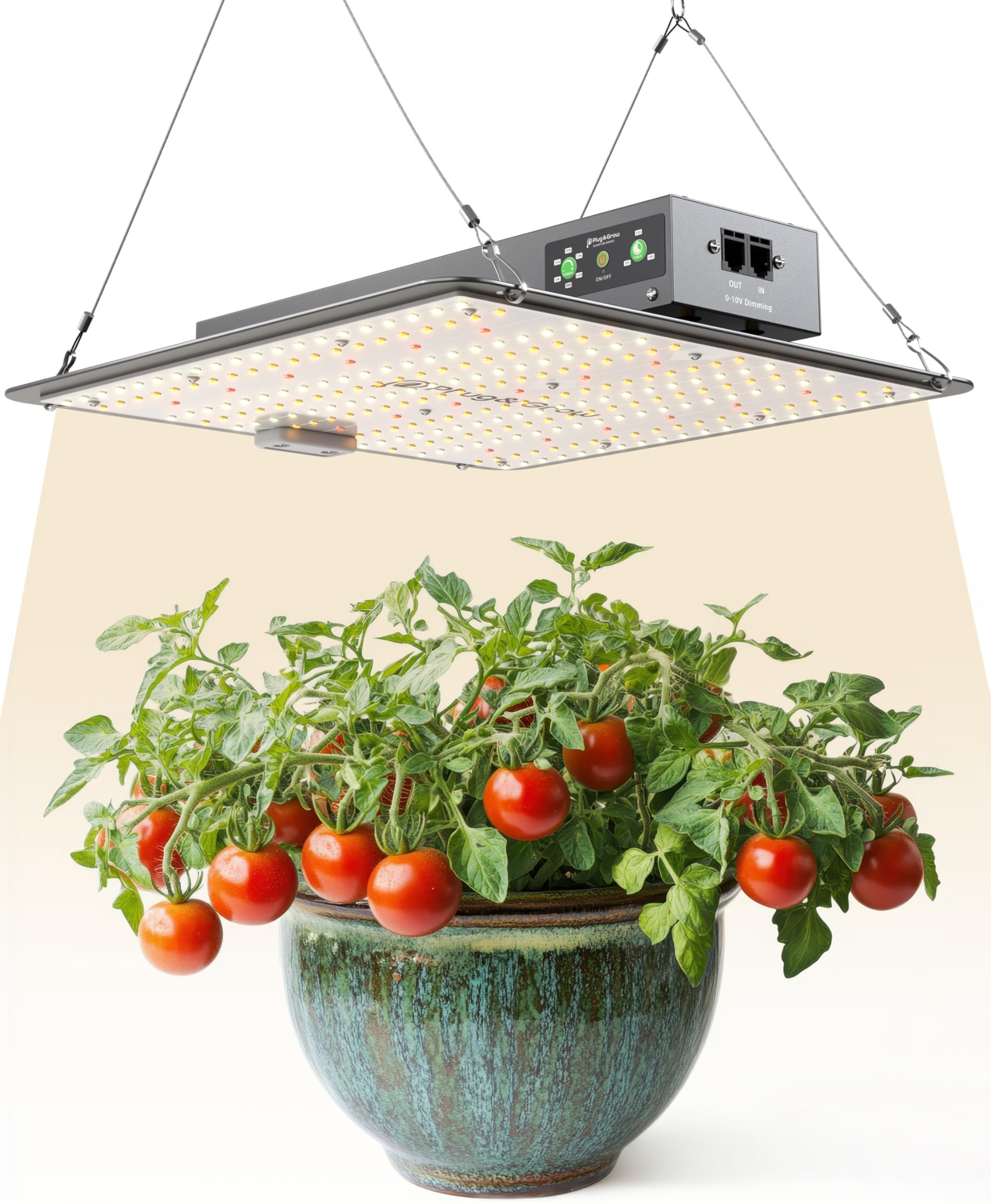 Plug & Grow Lampe LED Vollspektrum mit integriertem Timer I 120W Pflanzenlampe mit 2.9 µmol/J für Growbox I Daisy-Chain bis 50 Lampen I Zimmerpflanzen Grow Light (PL-H-120_Vine)