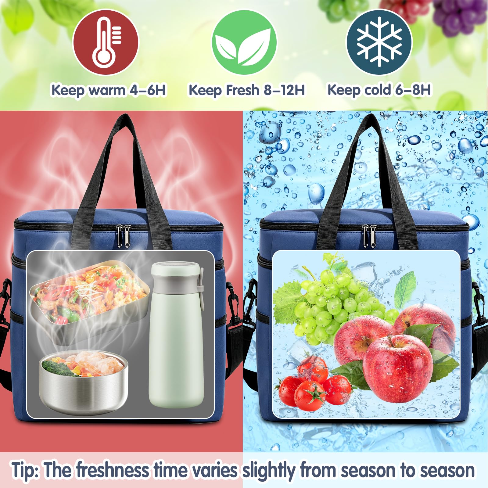 Borsa Termica Porta Pranzo 30.7L Grande con Tracolla Regolabile e Tasche Multiple per Picnic Campeggio Ufficio