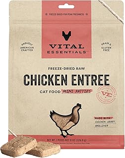 Vital Essentials Freeze Dried Raw Cat Food, Chicken Mini Patties Entree, 8 oz