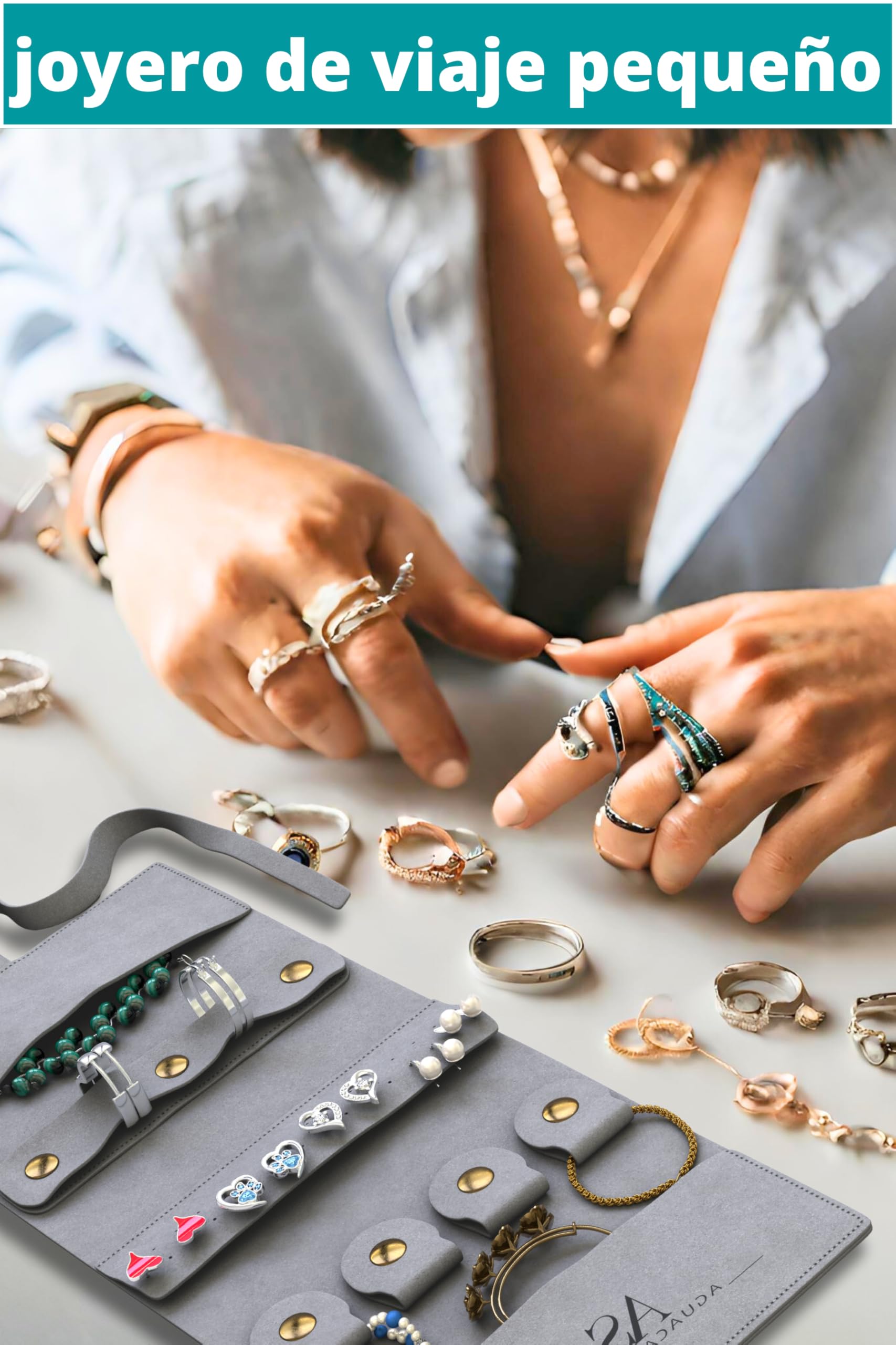 Joyero Enrollable Viaje Mujer Portatil Plegable Estuche Joyas Viaje Enrollable Organizador para Joyas bolsa Organizadora joyeria Pendientes Collar Brazaletes Anillos