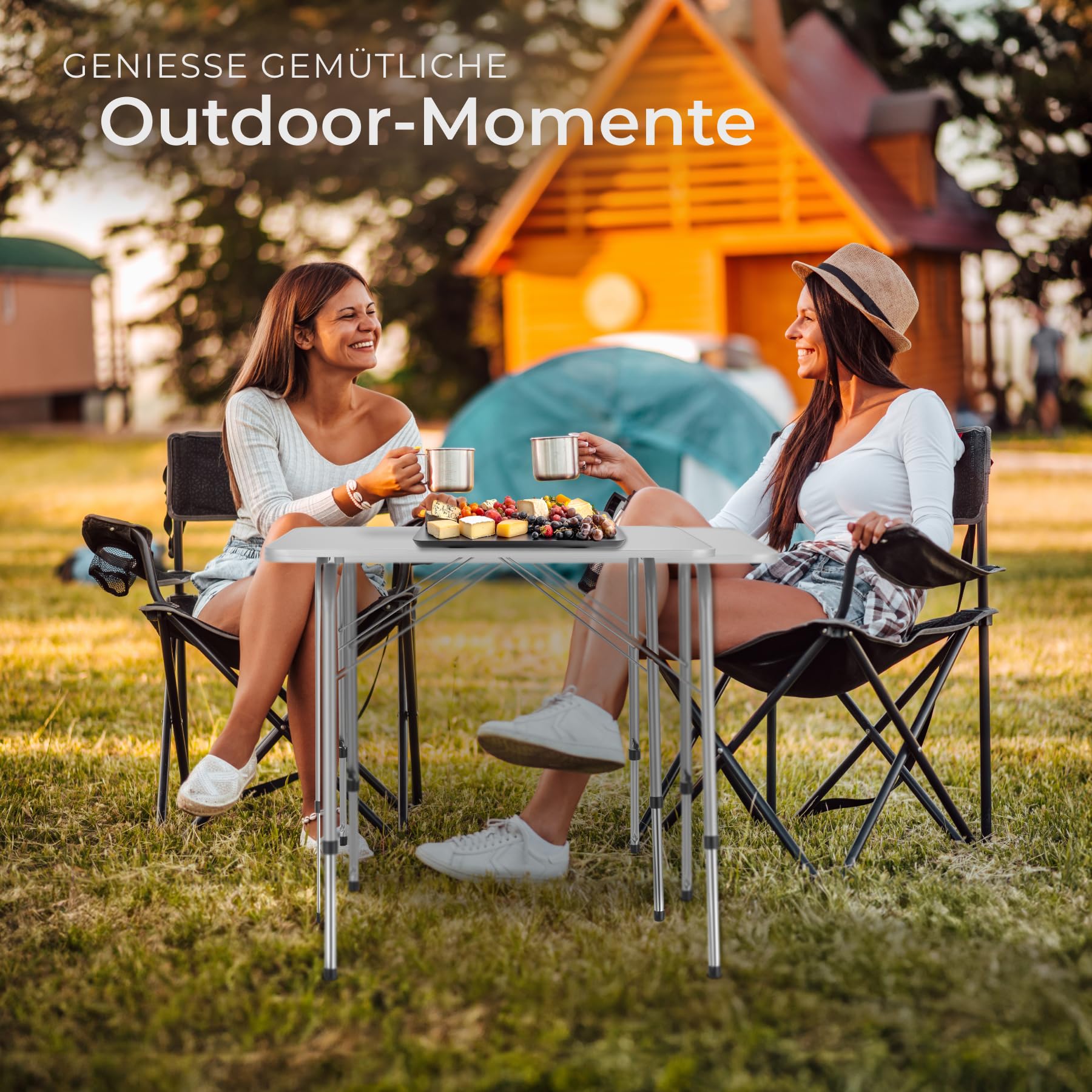 tectake® Campingtisch, Gartentisch klappbar, Klapptisch höhenverstellbar, verstellbare Teleskopbeine, Aluminium Kantenschutz, 80 x 60 x 68 cm, für Garten Terrasse Balkon Camping Picknick