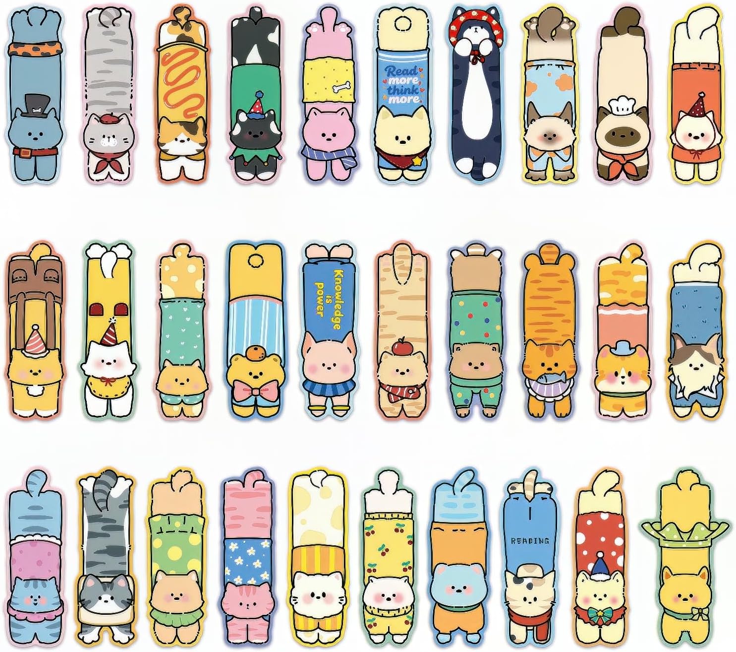 30PCS Cute Cat Dog Bookmarks Cartoon Animal Reading Aesthetic Waterproof
