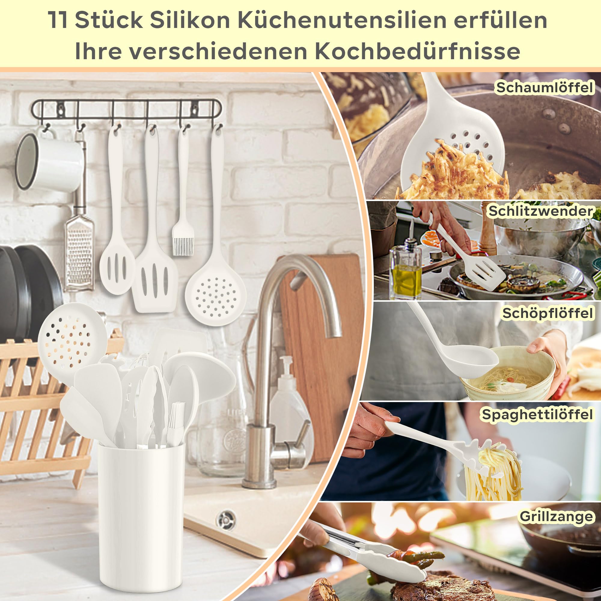 TeamFar Silikon-Kochutensilien Set 7-teilig – Hitzebeständig Bis 230°C, Kratzfest, Für Antihaft-Pfannen