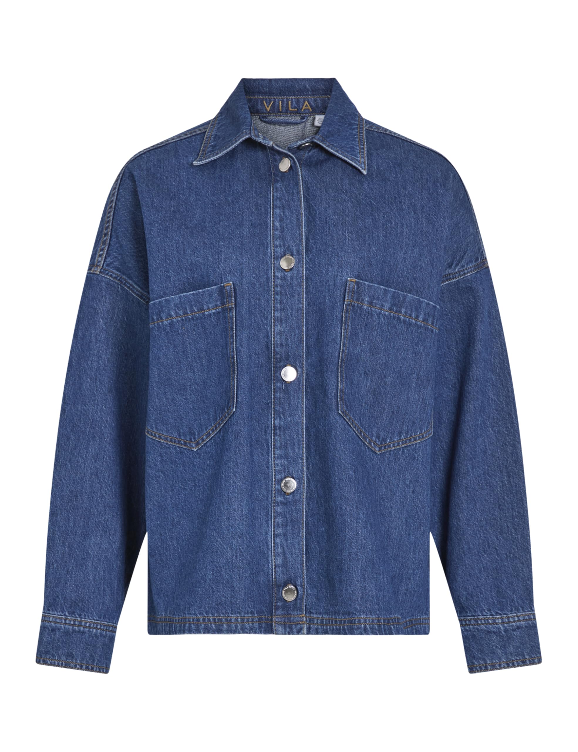 Vila Women's Vicreek L/S Denim Shirt, Medium Blue (Medium Blue Denim), 14