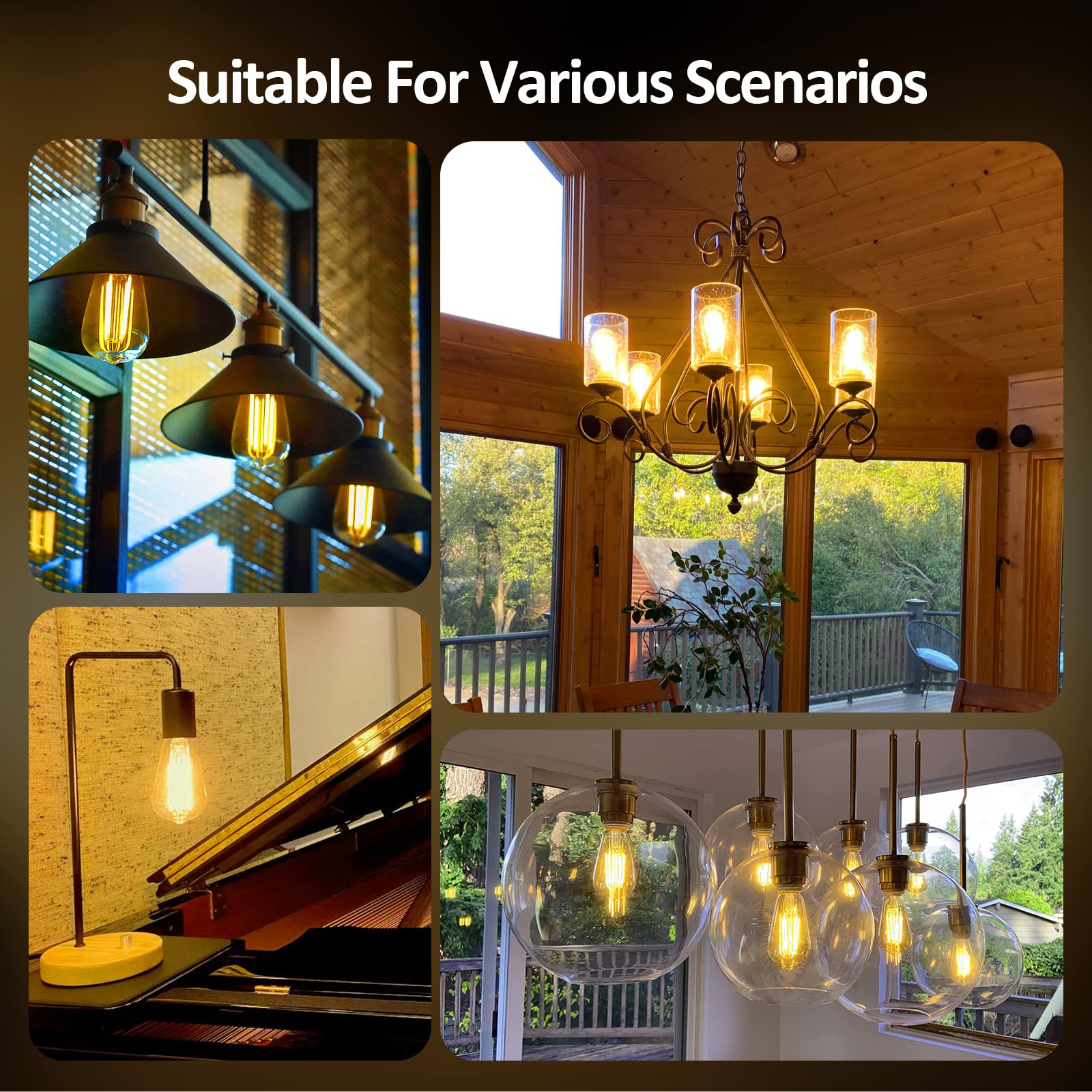 CRIRY Dimmable LED Edison Bulbs 60W Equivalent, E26 LED Bulb 60 Watt 2700K Warm Soft White Light Bulbs ST58 for Home Outdoor Indoor, 750LM, CRI85+, 12Packs