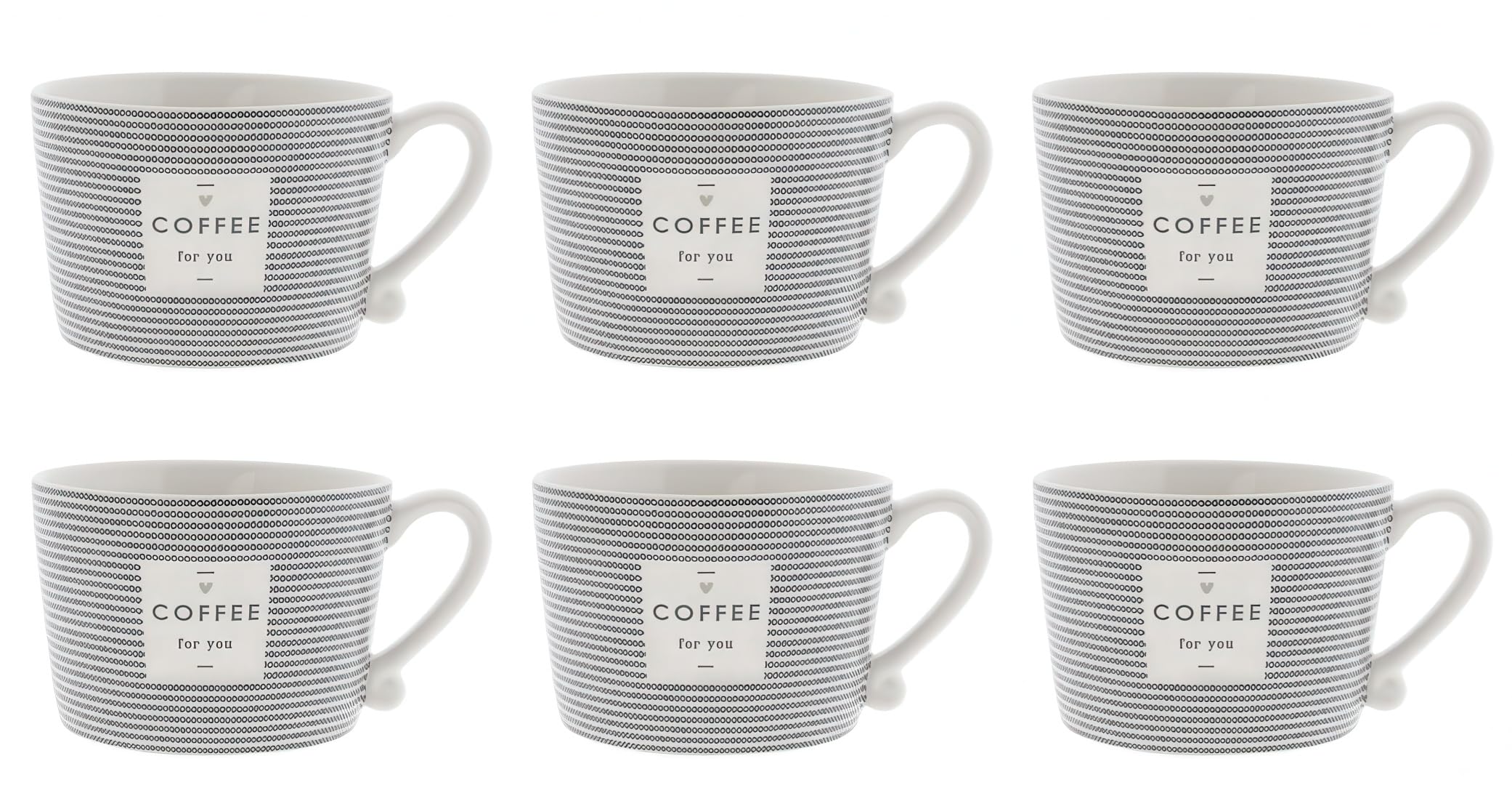 Bastion Collections Set di 6 tazze da caffè per you, colore bianco, nero, per ceramica da 300 ml