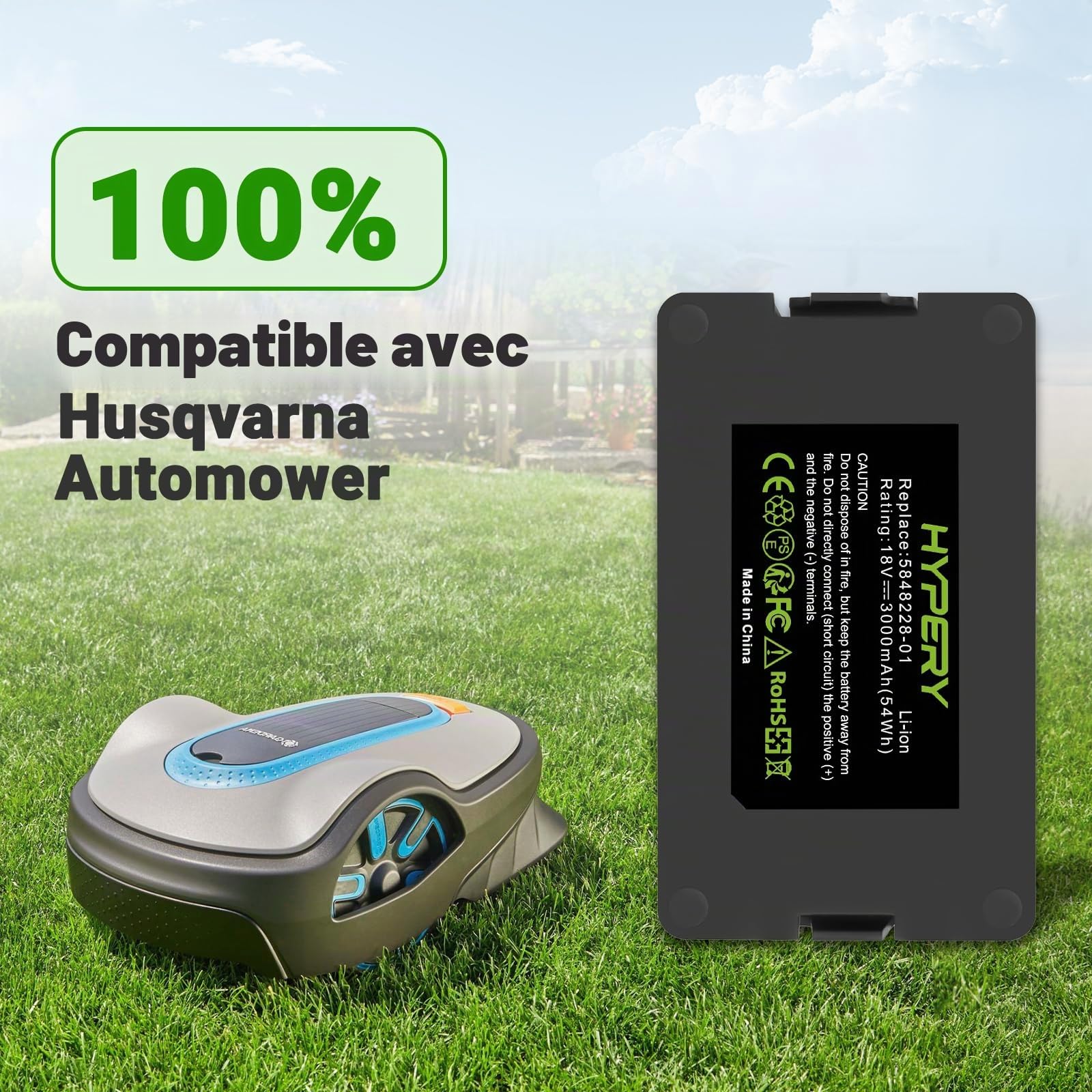 Batterie Li-ION de Rechange 18V 3000mAh pour Husqvarna Automower 115H/305/310/315/520, Limited 2020, Sileno City 2018/250/400/500, Sileno Life 1000/1250/2019/750/850, Sileno+ R100Li/+ R130Li/R160Li