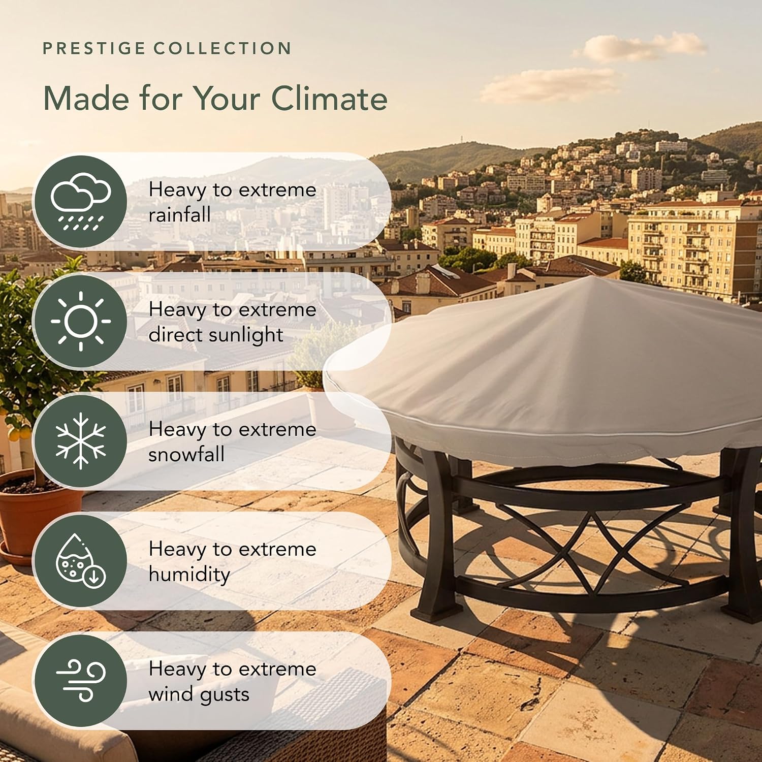 Covermates Prestige Round Fire Pit Top Cover – Heavy-Duty Water-Resistant Outdoor Patio Protection with 900D Polyester, Mesh Air Vents, Buckle Straps & Drawcord Hem, Round TOP 30-36 Diameter, Clay