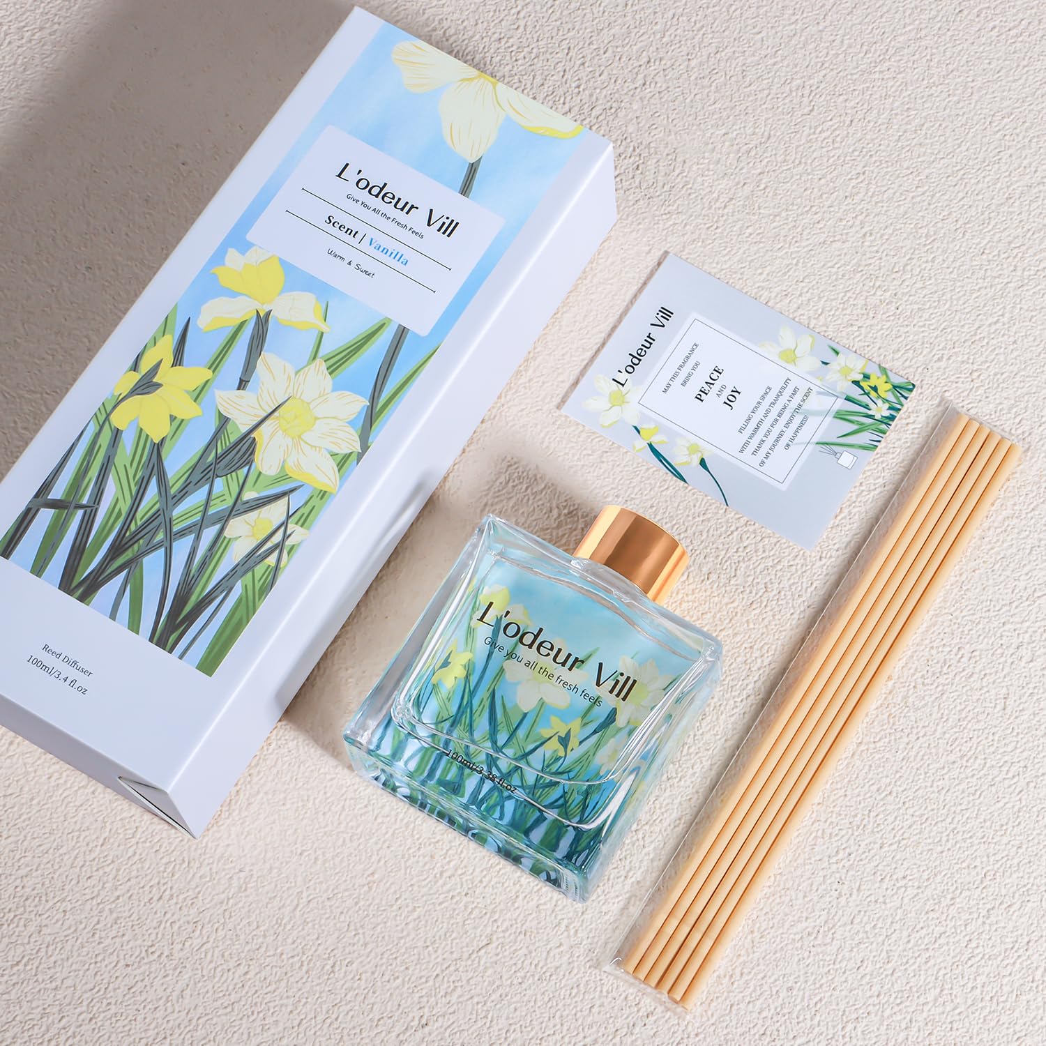 L'odeur Vill Profumatore per Ambienti, Vaniglia Profumatore per Ambienti con 6 Bastoncini di Fragranza, Diffusore di Fragranze per Bagno, Appartamento, Decorazione Della Casa, 100ml