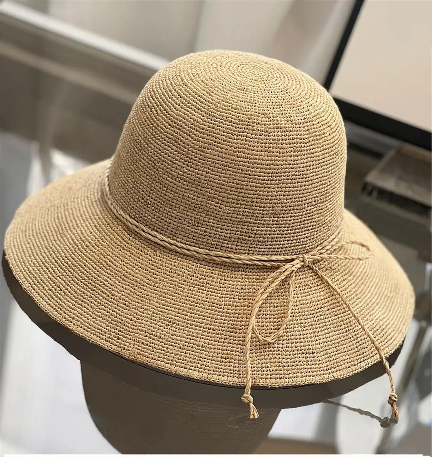 Womens Handmade Raffia Sun Hat Summer All Match Foldable Sun Protection Straw Hat Ladies Beach Vacation Visor