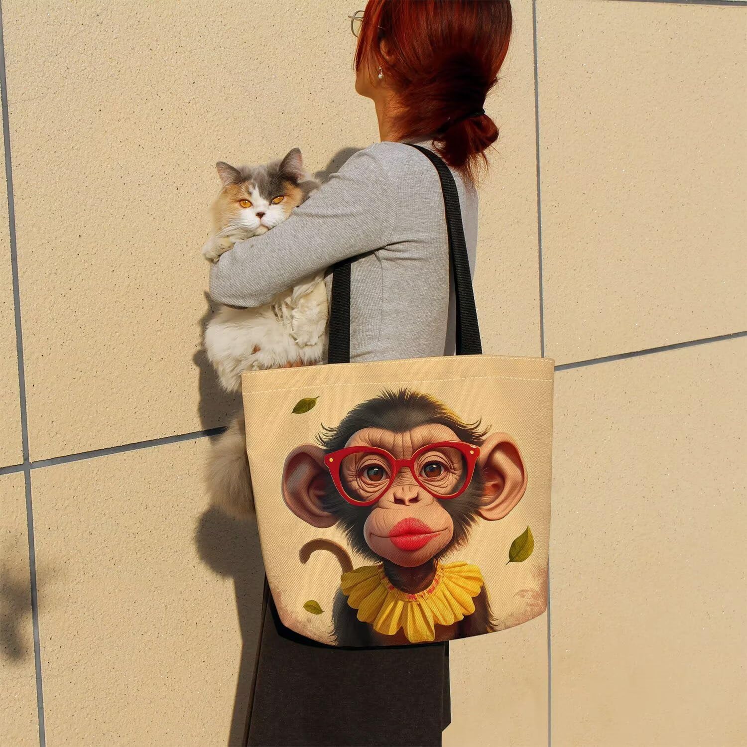 Funny Monkey Tote Bag Reusable Grocery Bags Aesthetic Shopping Shoulder Handbag with Interior Zipper Pocket Stylish Funny Monkey Present for Women - Image 2