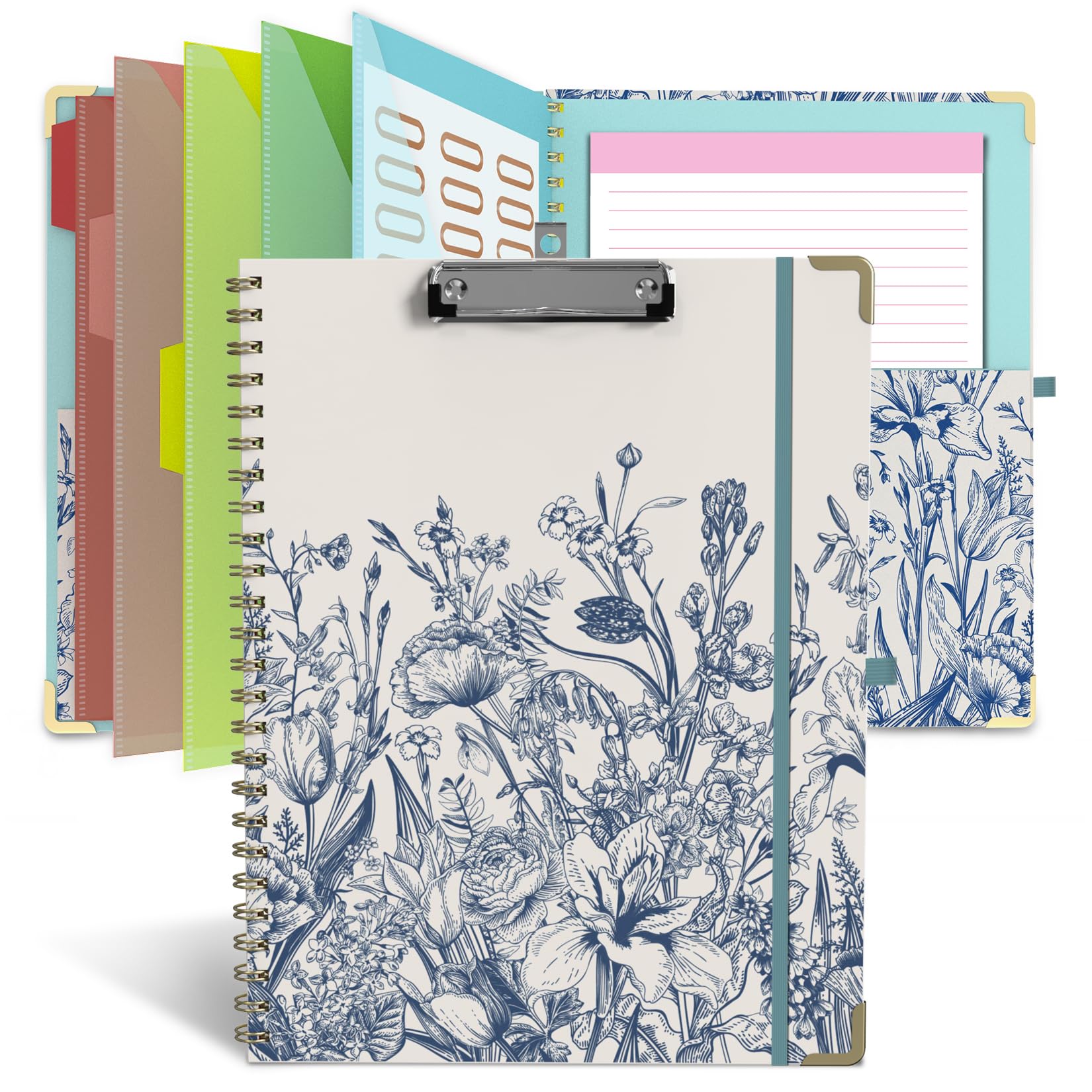 Cartellina portablocco pieghevole con contenitore, 5 cartelle in plastica con 10 tasche, blocco note ricaricabile a righe (27,9 x 21,6 cm), copertina rigida, organizer per progetti di infermieristica