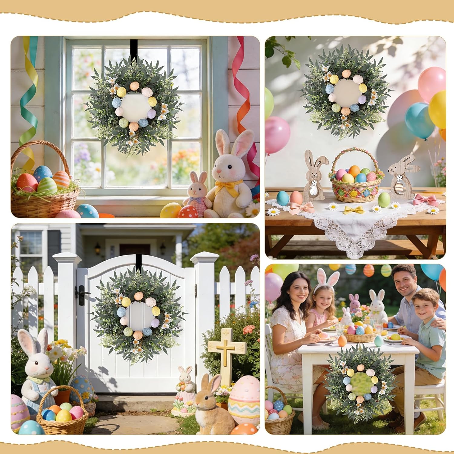 24 Inch Easter Egg Wreaths Decoration for Front Door, Artificial Spring Floral Wreath with Easter Eggs, Leaves for Home Indoor Outdoor Entryway Mantel Window Wall Holiday Party Decor - Image 7