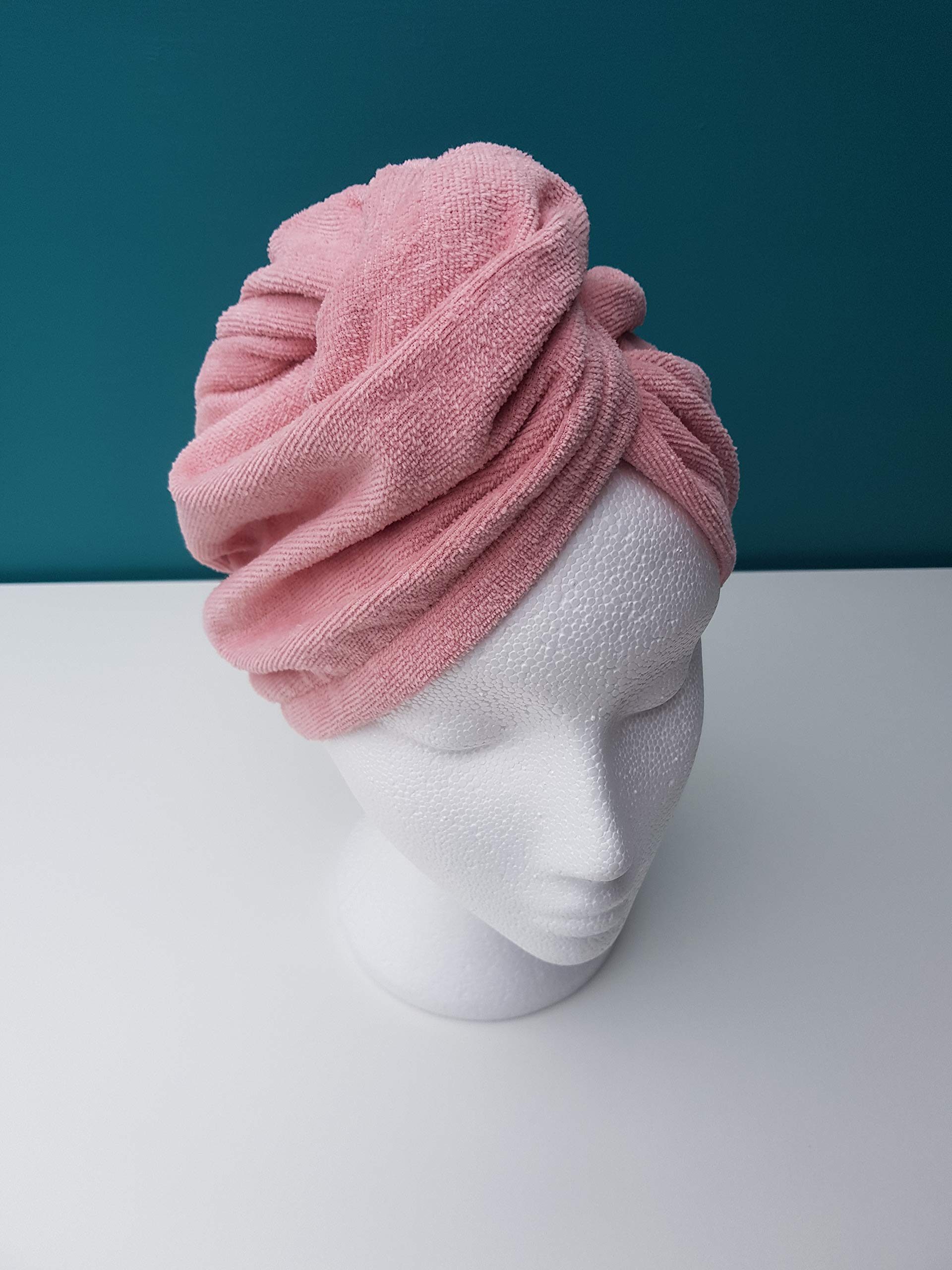 Sue Rossi Ltd Pink Hair Towel Wrap Cotton Hair Turban Towel Hair Drying Towels With Loop And Button Fastener Absorbent Bath Head Wraps (Pink)