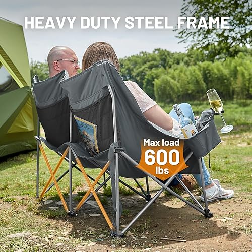 Miniatura 4 de Timber Ridge Silla de campamento doble, resistente al aire libre, plegable, sillas de camping de dos plazas, perfectas para campamentos,