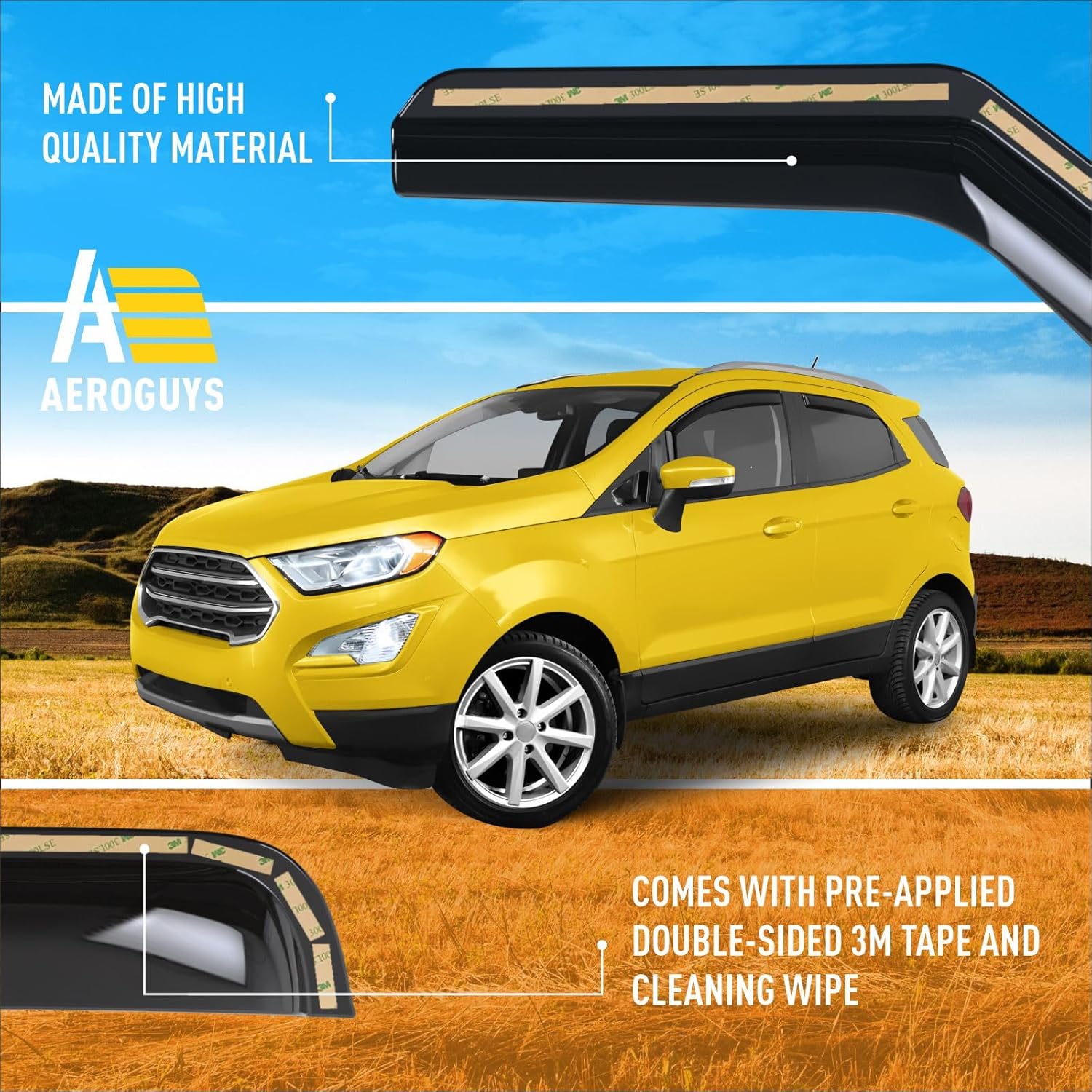 Extra Durable Window Deflectors in-Channel Window Visors Rain Guards Fit for Ford EcoSport 2018-2022, Sun Visors, Wind Vent for Shades, Exterior Car Accessories - 4pcs. AG0452
