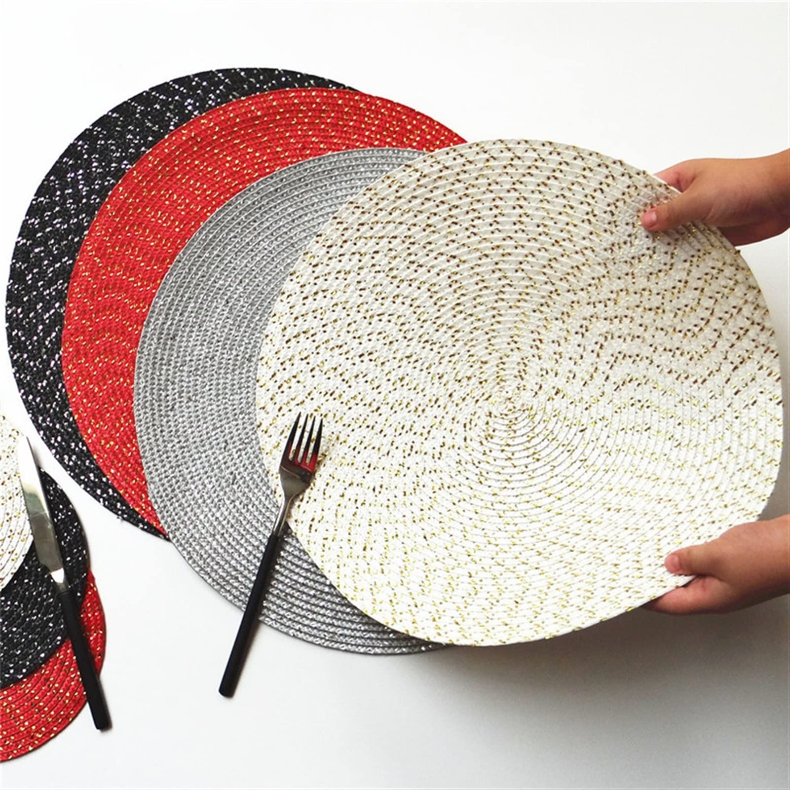 podstawki okrągła tkana podkładka moda PP mata na stół do jadalni talerz podkładka pod miskę podstawki wodoodporna tkanina kuchnia kawiarnia bar (biały, 36 cm)