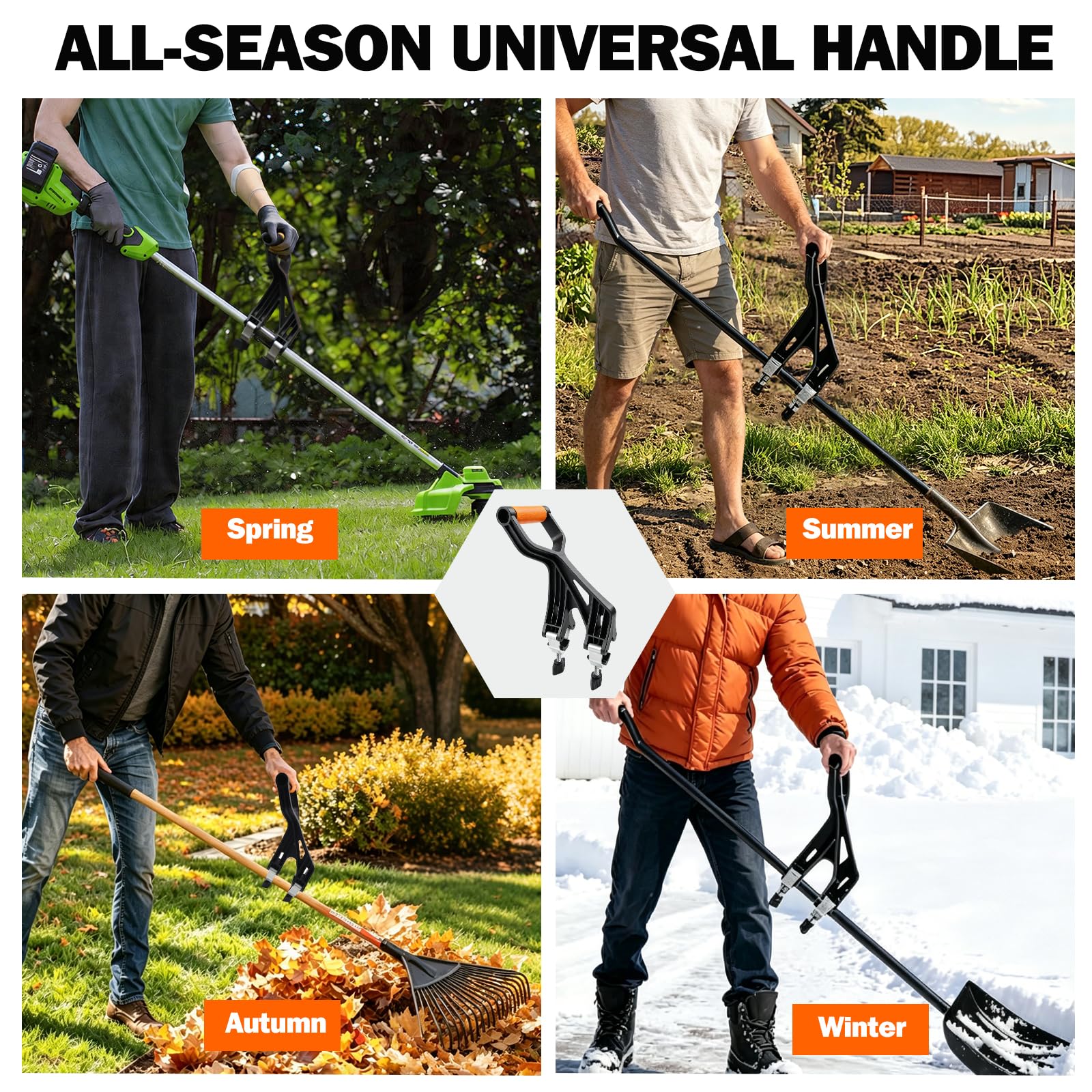 Axcoix Repuesto universal de mango de pala, extensión de mango ajustable para recortadora de malezas, accesorio ergonómico de ahorro de espalda, apto para palas, rastrillos, recortadoras de cuerda