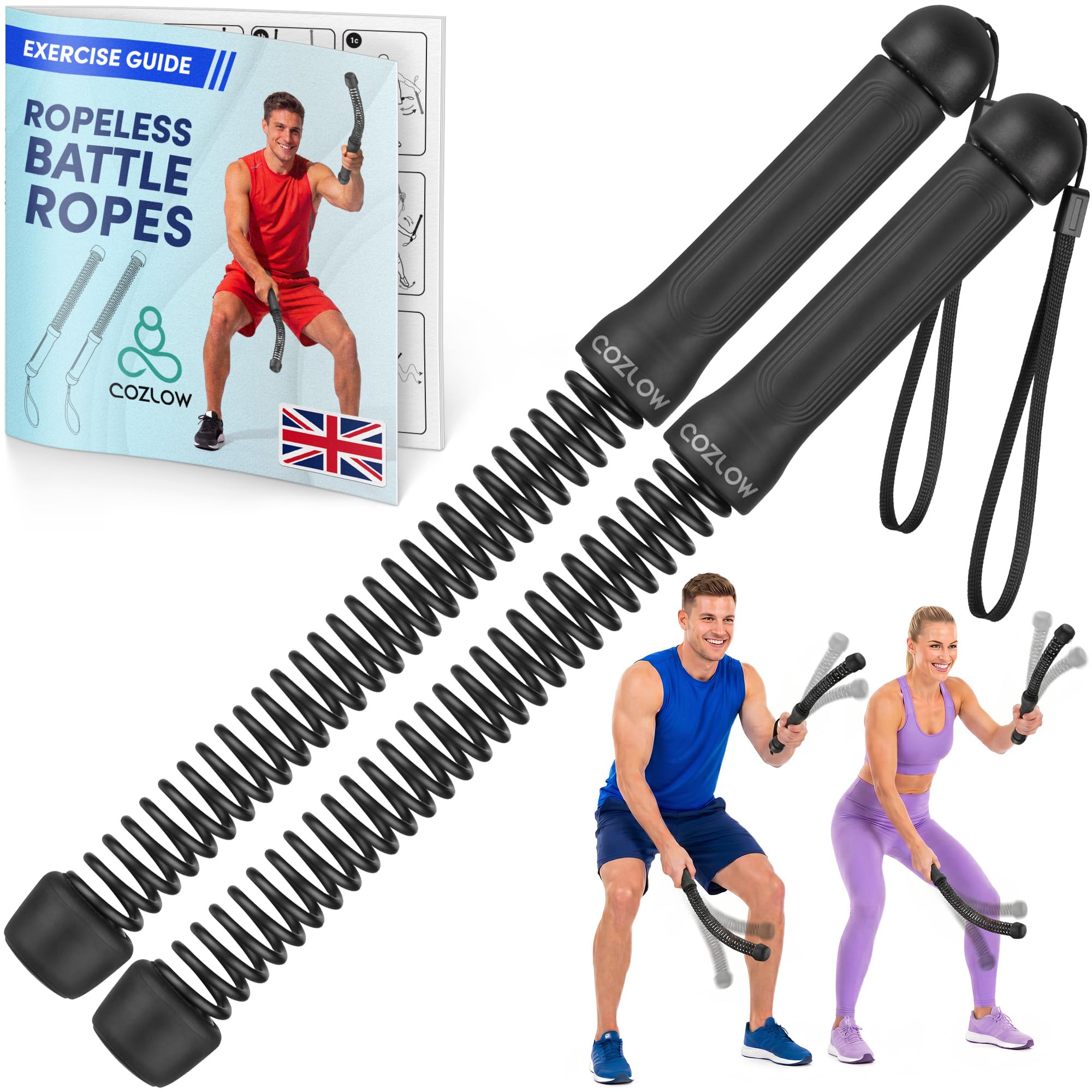 Weighted Ropeless Battle Ropes - Space Saving Flat Friendly Home Gym Exercise Battling Rope - Portable Power Ropes for Arms Workout - Functional Fitness Conditioning Equipment - Black, 2 pc by Cozlow