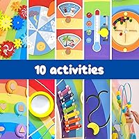 Vista 4 de SPARK & WOW Rainbow Activity Wall Panels Ages 18m+ Montessori Sensory Wall Toy 10 Activities Busy Board Toddler Room Decor