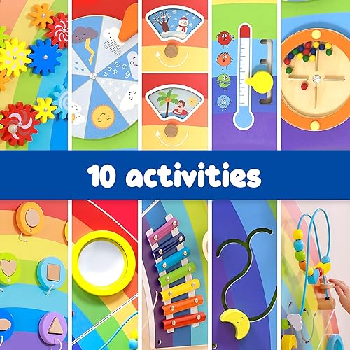 Miniatura 4 de SPARK & WOW Paneles de pared de actividad arcoíris | Edades 18 meses | Juguete de pared sensorial Montessori | 10 actividades | Tablero de